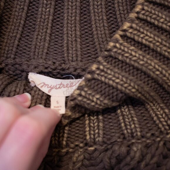 S Distressed Boho Mystree Anthropologie Boho Sweater Green Poof Chunky Mockneck - Picture 7 of 7